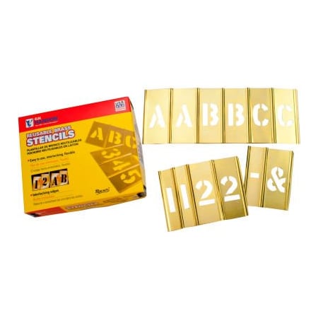C.H. Hanson 4" Brass Interlocking Stencil Letters and Numbers, 77 Piece Set 10114
